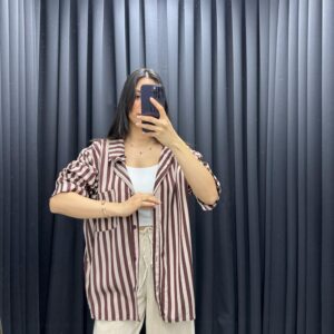 FLOŞ ÇİZGİLİ OVERSİZE GÖMLEK