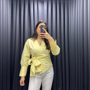 KRUVAZE BAĞLAMALI GÖMLEK SARI