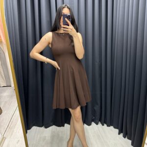 BELDEN OTURTMALI VOLANLI ELBİSE KAHVE